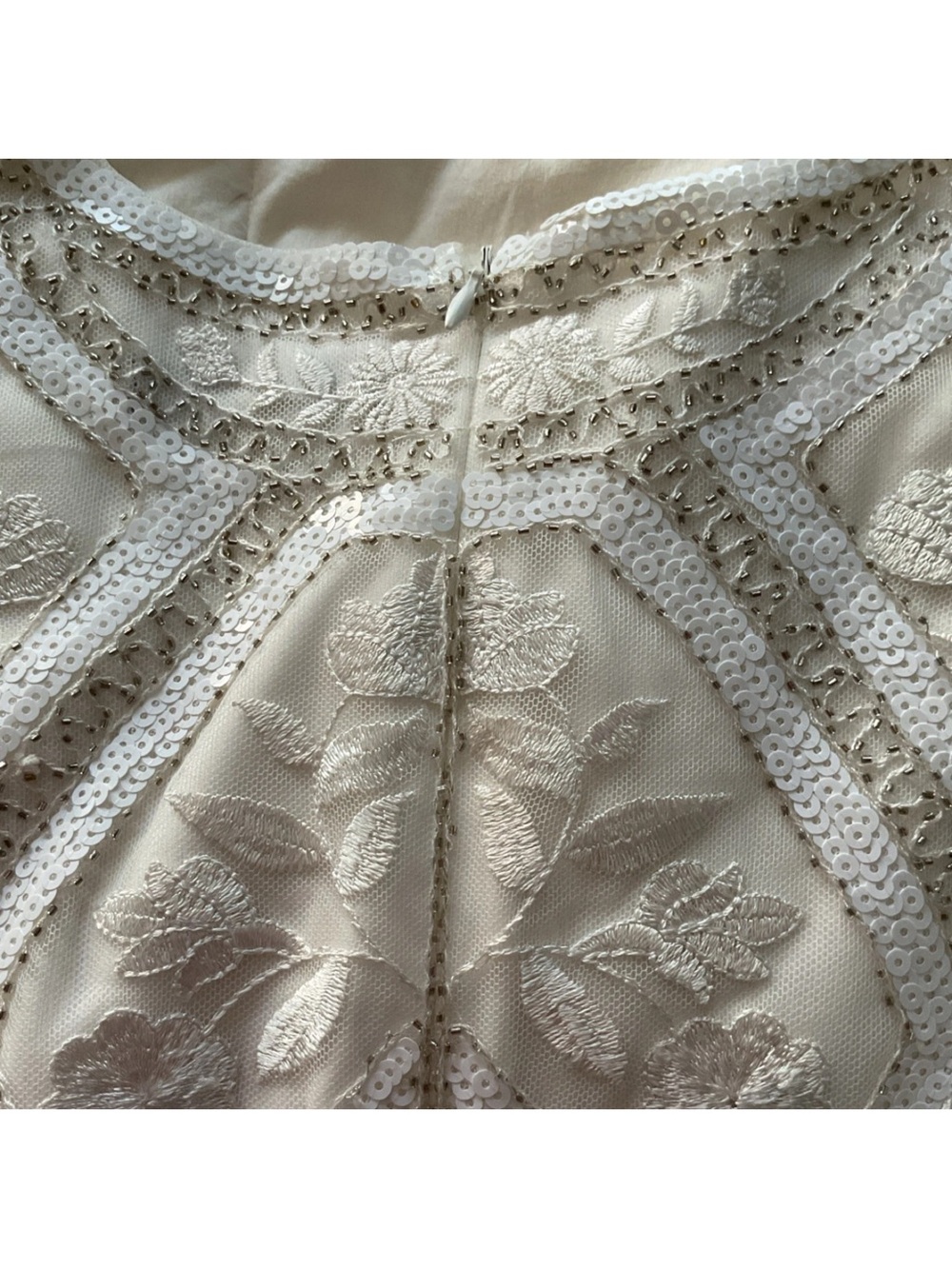 Lulu's Ivory Embroidered Beaded Mesh Short-Sleeve Shift Dress - Picture 5 of 9